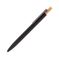 Ручка шариковая "Matt" из переработанного алюминия и пластика, с кнопкой из бамбука черный